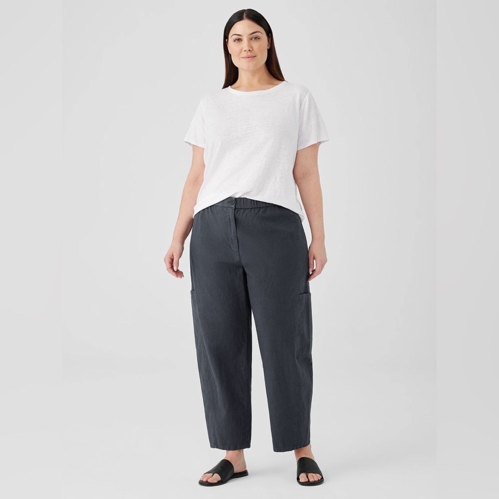 Eileen Fisher Cotton Hemp Blend Stretch Lantern Wide Leg Women Gray Cargo Pants